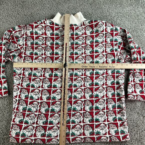 VINTAGE Cambridge Christmas Sweater Womens M Santa Claus AOP Mock Neck Ugly 90s - Picture 9 of 12